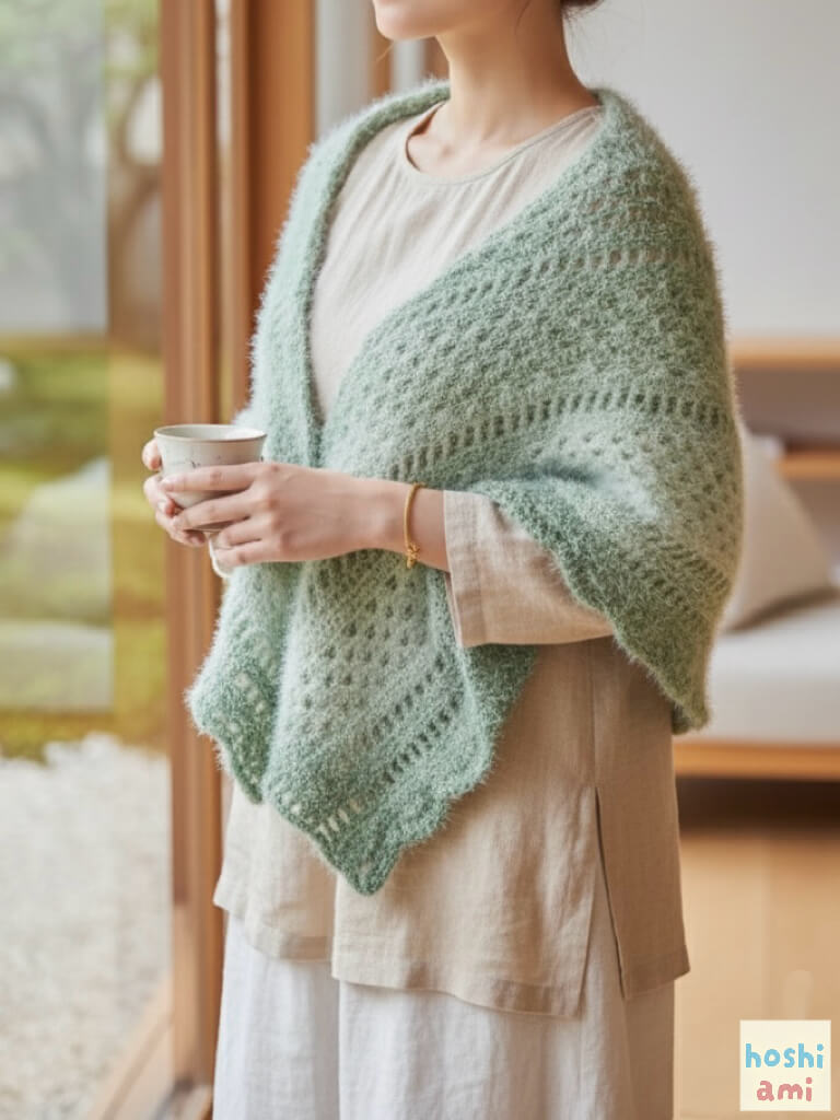 【手編みキット】ロングファーヤーンのショール｜初心者向け・グラデーション毛糸2玉セット｜全14色展開 　電子版編みレシピ プレゼント！