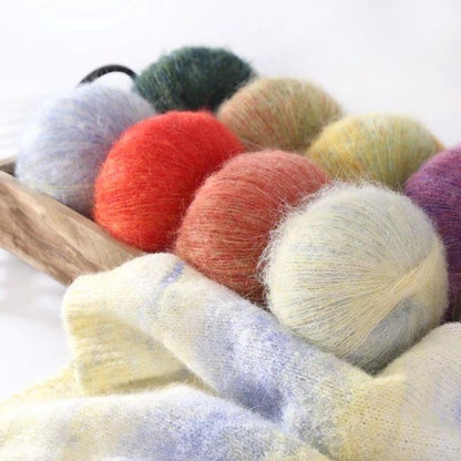 森シリーズ　油絵のようなグラデーション モヘア糸 50g ふんわり軽くてあたたかい アルパカ25%配合 棒針4–6号・かぎ針6/0–8/0号