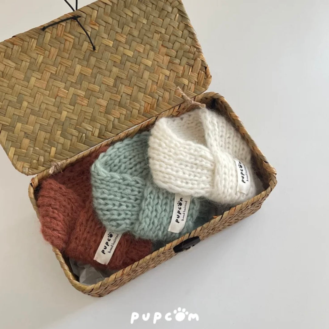 ほしあみ × 英国ブランド Pupcom コラボ ペットマフラー 「Baby Alpaca」  手編みニット　犬　猫　アクセサリー ハンドメイド 冬用 ギフト向 5色展開