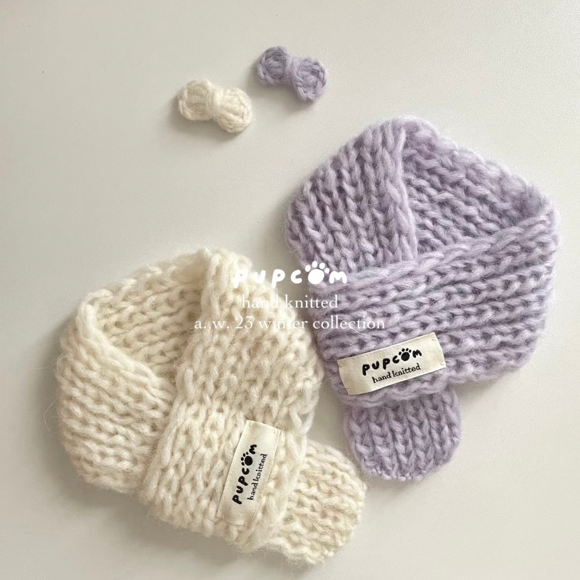 ほしあみ × 英国ブランド Pupcom コラボ ペットマフラー 「Baby Alpaca」  手編みニット　犬　猫　アクセサリー ハンドメイド 冬用 ギフト向 5色展開