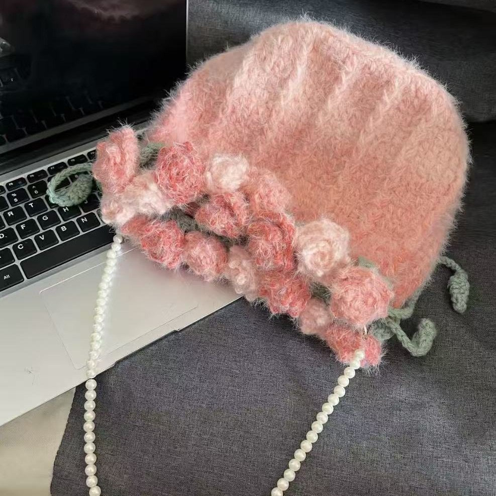 【毛糸キット】 花束巾着バッグ・グラデーションショルダーバッグ＼SNSで話題／・プレゼントやギフトに最適（恋人・友達・誕生日・クリスママス）かぎ針7/0号〜8/0号・編み方動画付き