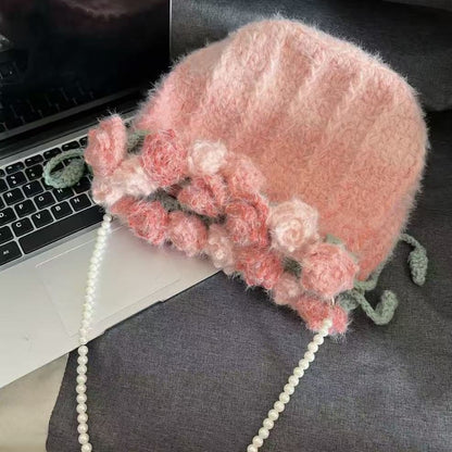 【毛糸キット】 花束巾着バッグ・グラデーションショルダーバッグ＼SNSで話題／・プレゼントやギフトに最適（恋人・友達・誕生日・クリスママス）かぎ針7/0号〜8/0号・編み方動画付き