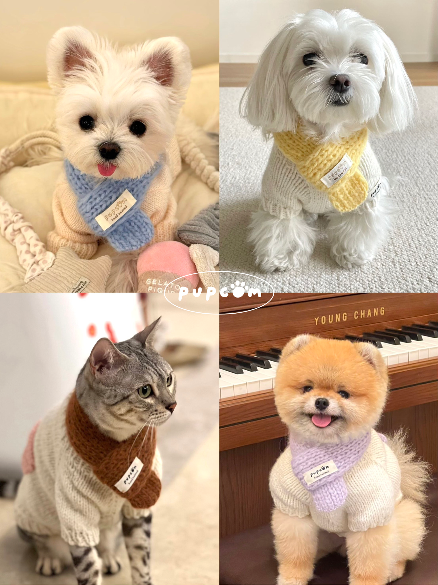 ほしあみ × 英国ブランド Pupcom コラボ ペットマフラー 「Baby Alpaca」  手編みニット　犬　猫　アクセサリー ハンドメイド 冬用 ギフト向 5色展開