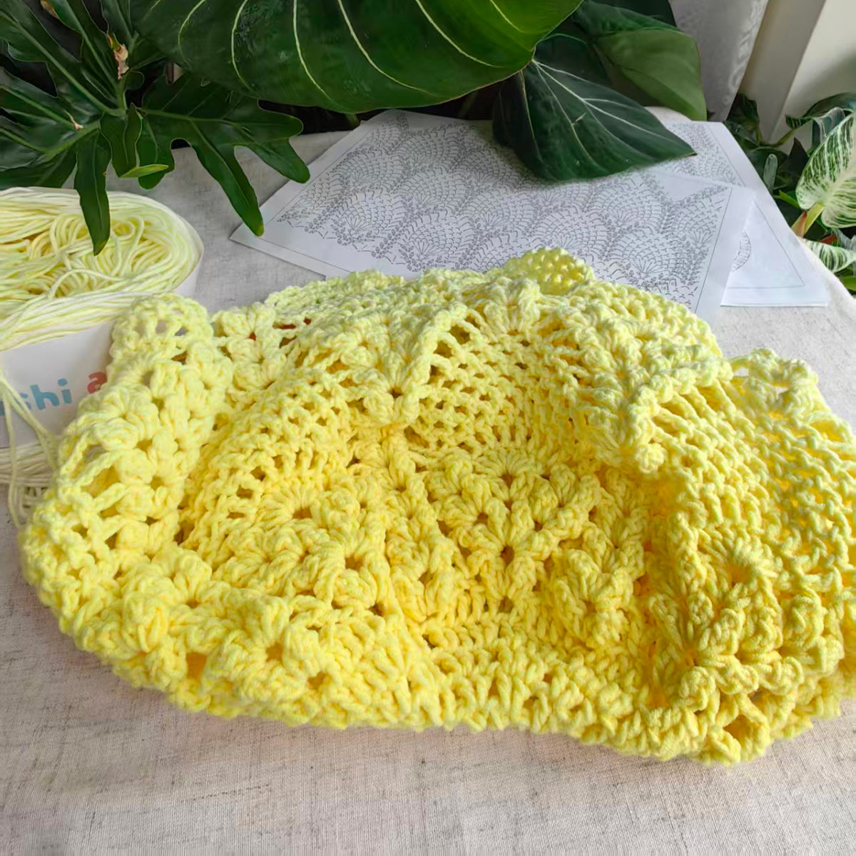 【手編みキット】Pina Bag Plus（ピナバッグプラス）｜ポップコーン編み×パイナップル模様｜大きめネットバッグ｜コットン混ノンファーヤーン｜春夏｜全9色｜編み図・動画付き